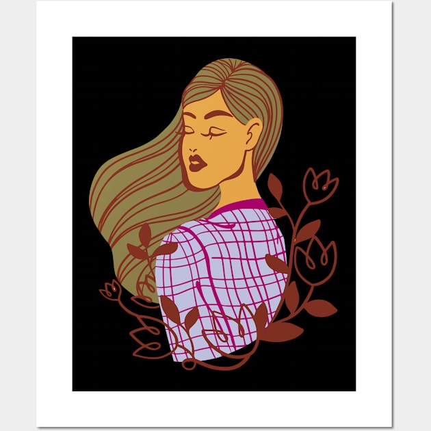 Wild Girl Floral Woman With Flowers Blonde Woman Wall Art by olivetees